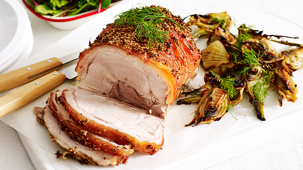 Fennel and garlic barbecued roast pork